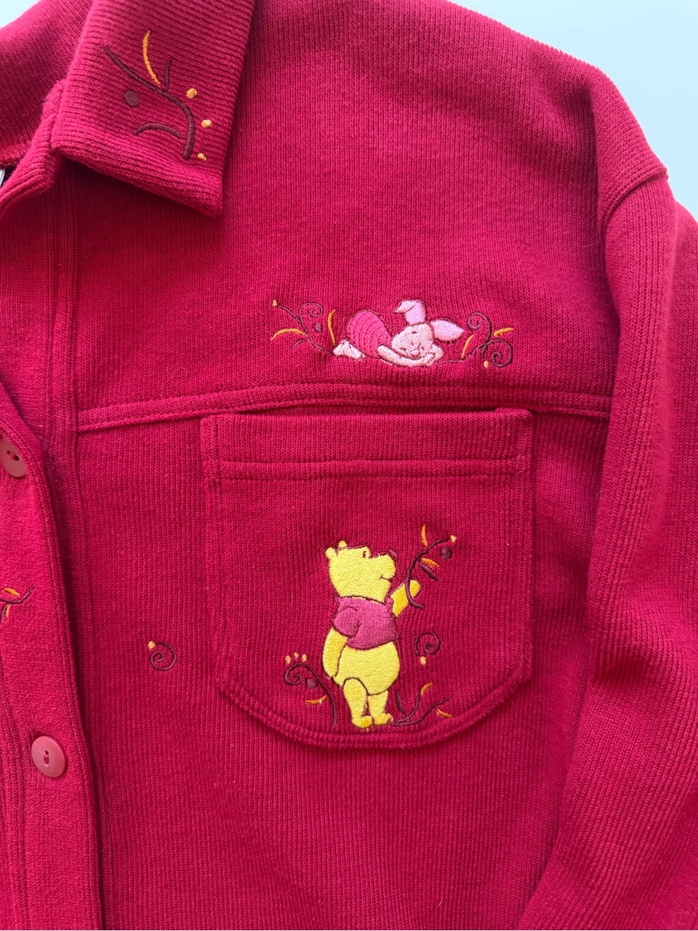 Vintage 90’s Disney Winnie the Pooh Red Embroidered Button-Down Cardigan XXL